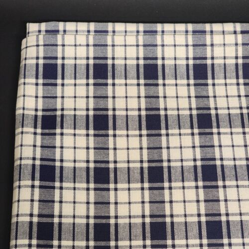 Navy Blue and White Plaid Rectangle Tablecloth 106 x 47 Inches Vintage