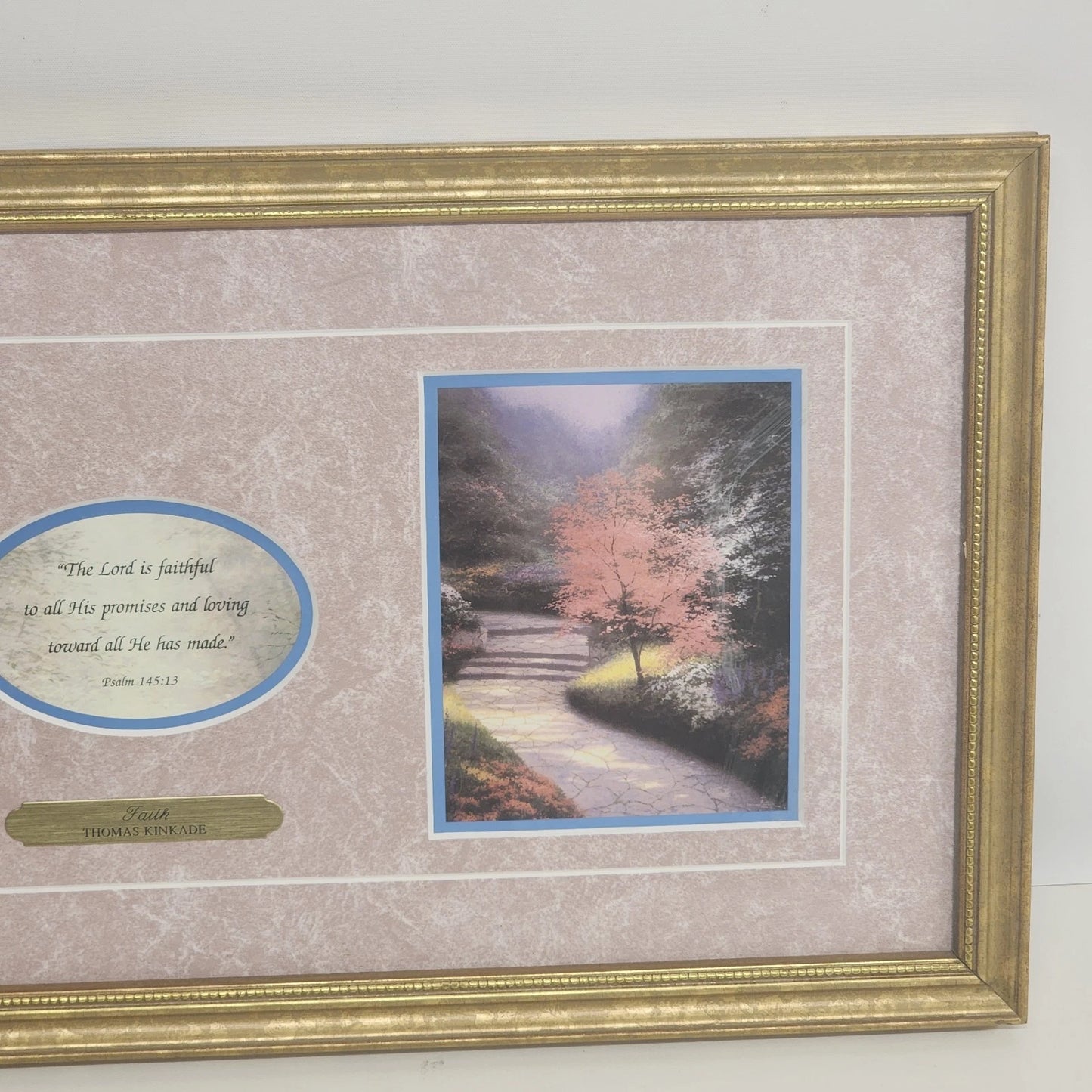 Faith by Thomas Kinkade Framed Matted Print 19x10 Gold Frame COA Biblical Quote