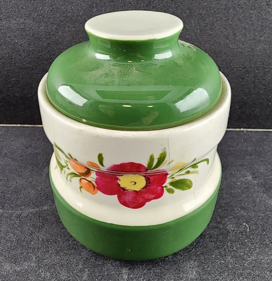 Pagnossin Treviso Italy Strong Earthenware Sugar Bowl & Lid Floral Green Border