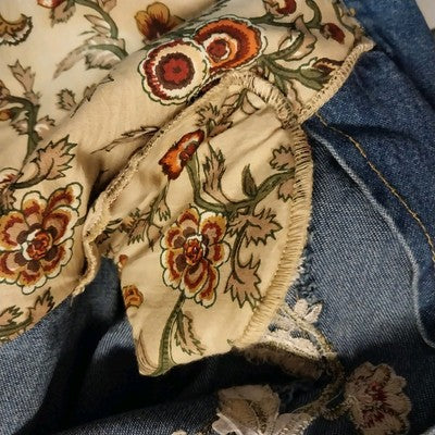 Country Door Blue Denim Jacket XL Floral Embroidery Wood Button Front Women's