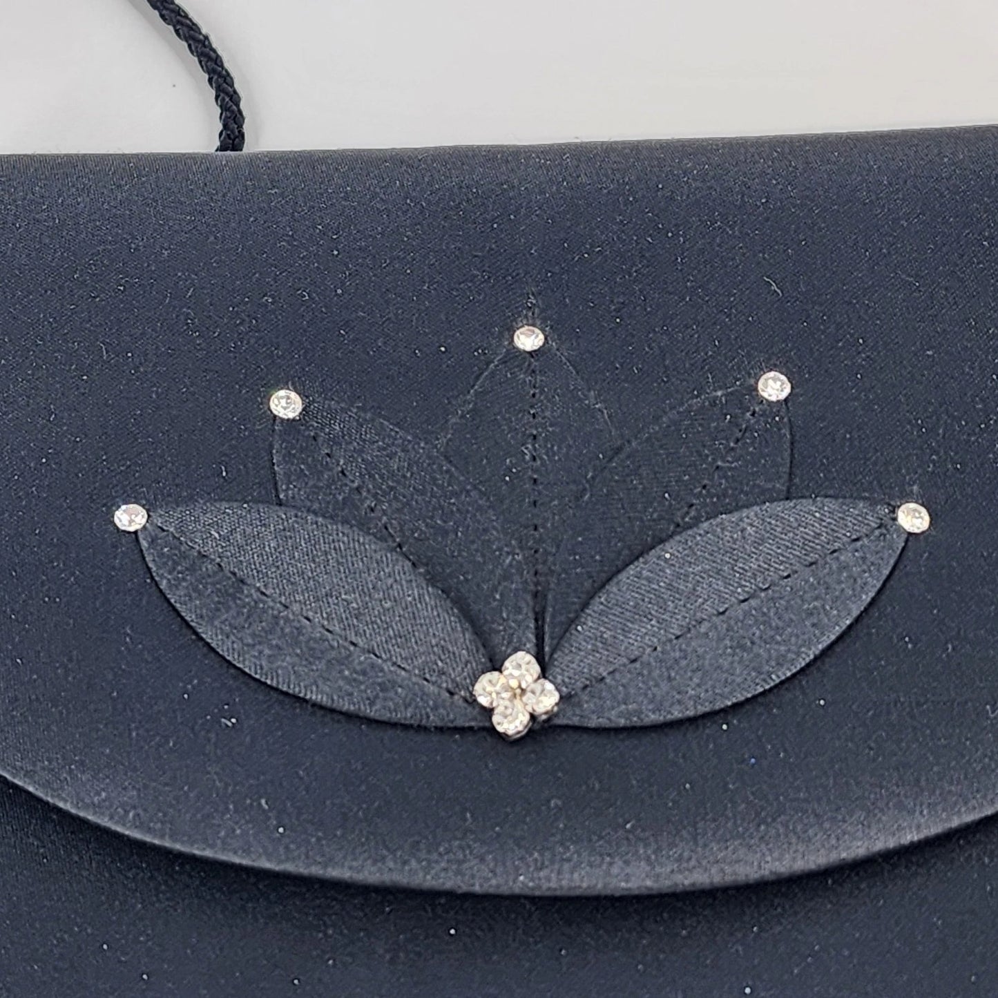 Nina Ricci Paris Black Evening Bag Rhinestone Flower Braided Strap Purse Unused