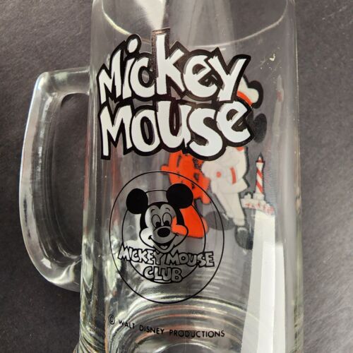 Disney Mickey Mouse Club Ship Captain Glass Mug 5½" Vintage Sailor at Helm 1970s