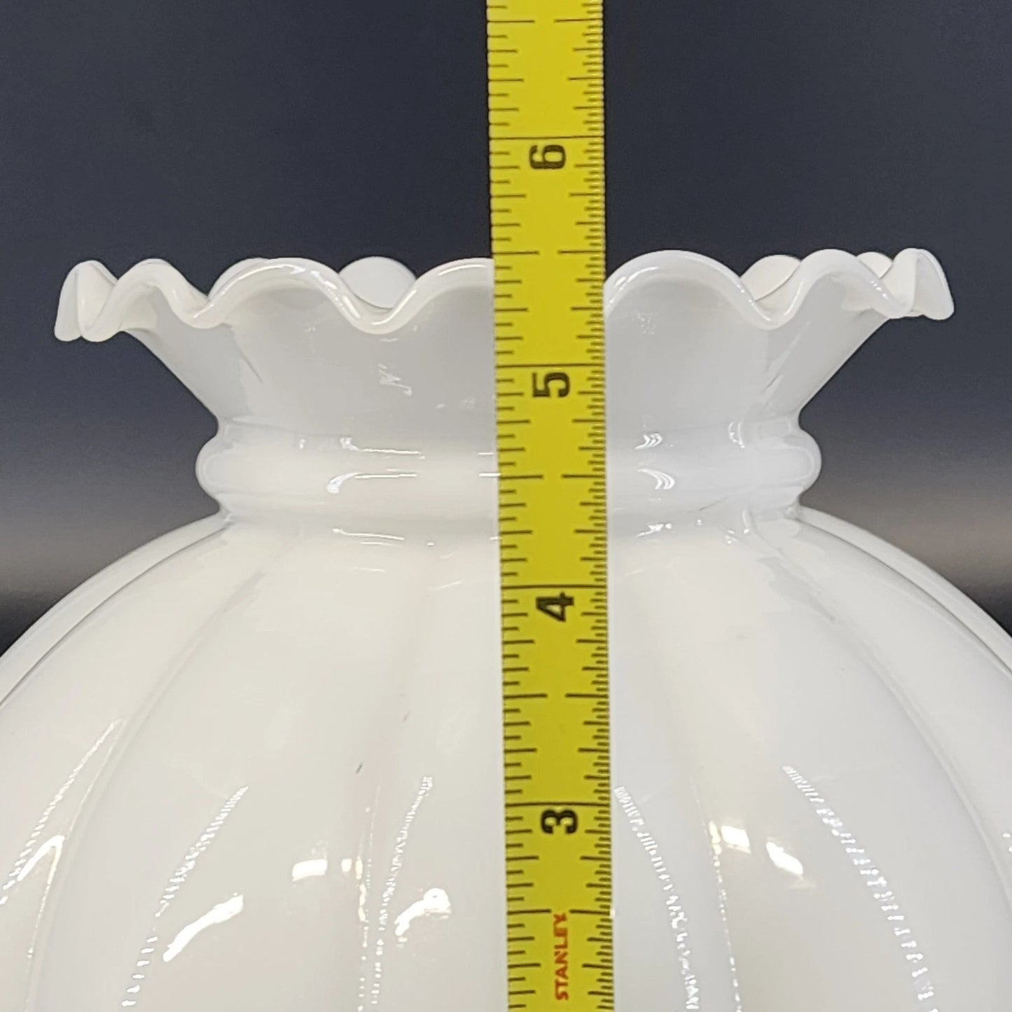 Milk Glass Oil Lamp Shade 8x5.5" Lantern Style Quilted Panel Ruffled Top Vintage