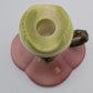 2pc Hull Pottery Woodland Candlesticks W30 Single Holder Pink Chartreuse Glossy