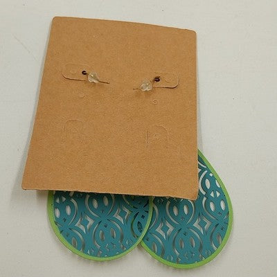 Plunder Turrquoise Green Teardrop Shaped Filagree Hook Drop/Dangle Earrings 3"