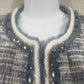 Katherine New York Women's Blue Gray & White Blazer Jacket Large Accented Trim