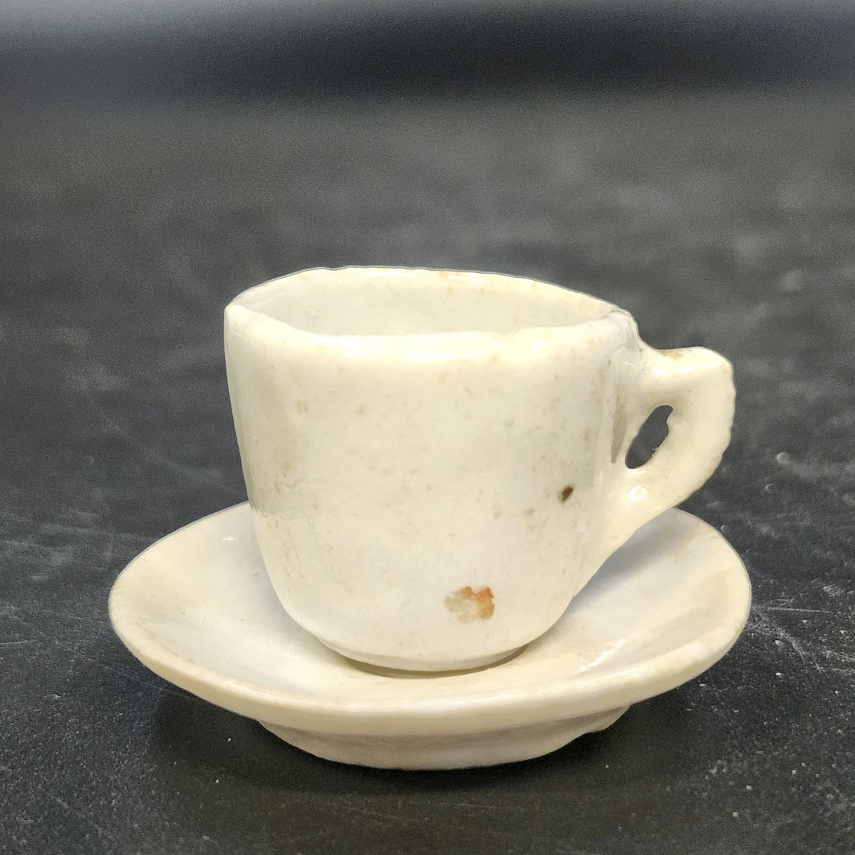 Miniature Tea Set Hand Made White Studio Porcelain Cups Saucers 2" 10pc Vintage
