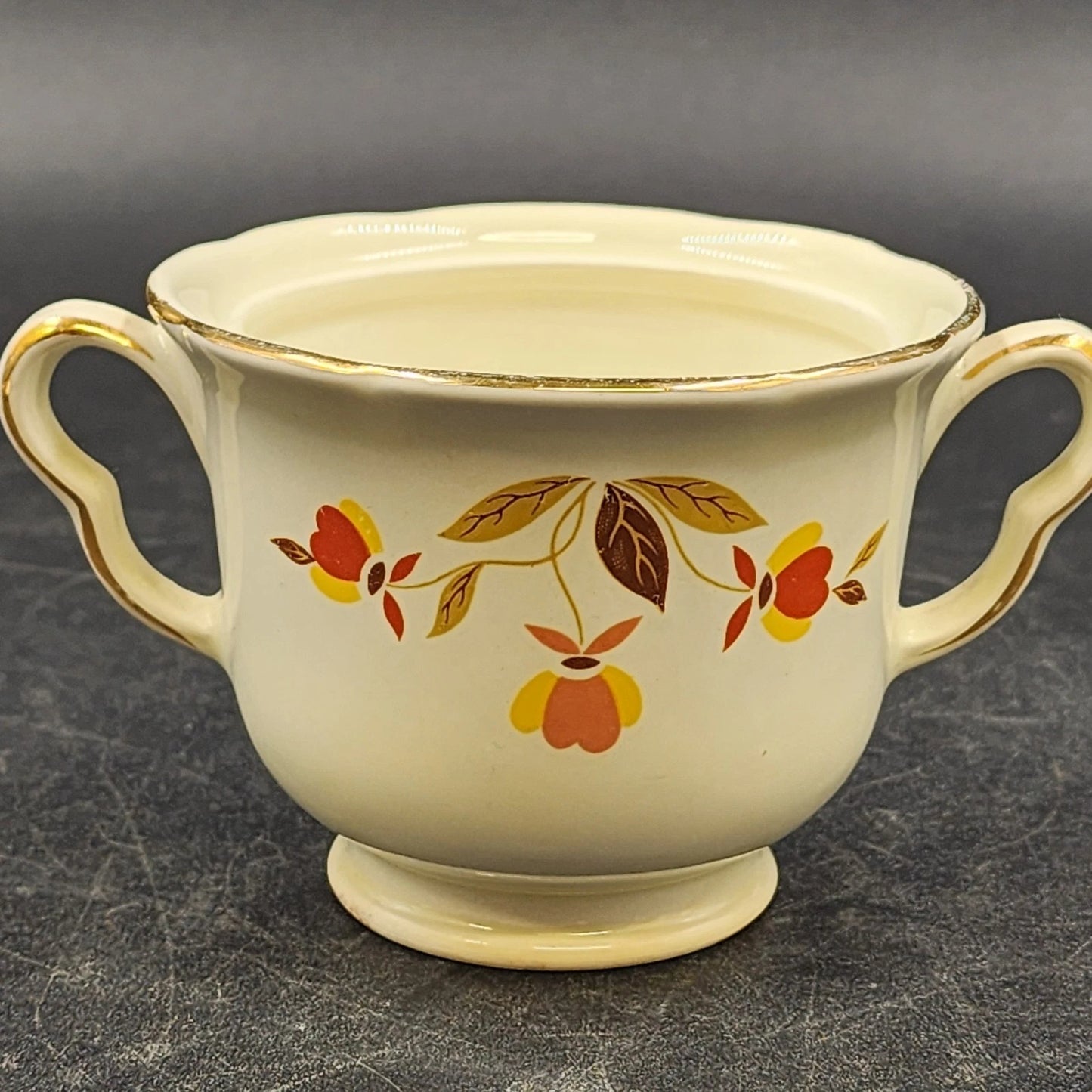 Autumn Leaf Sugar Bowl & Lid Ruffled D Hall's Superior Jewel Tea MCM Vintage