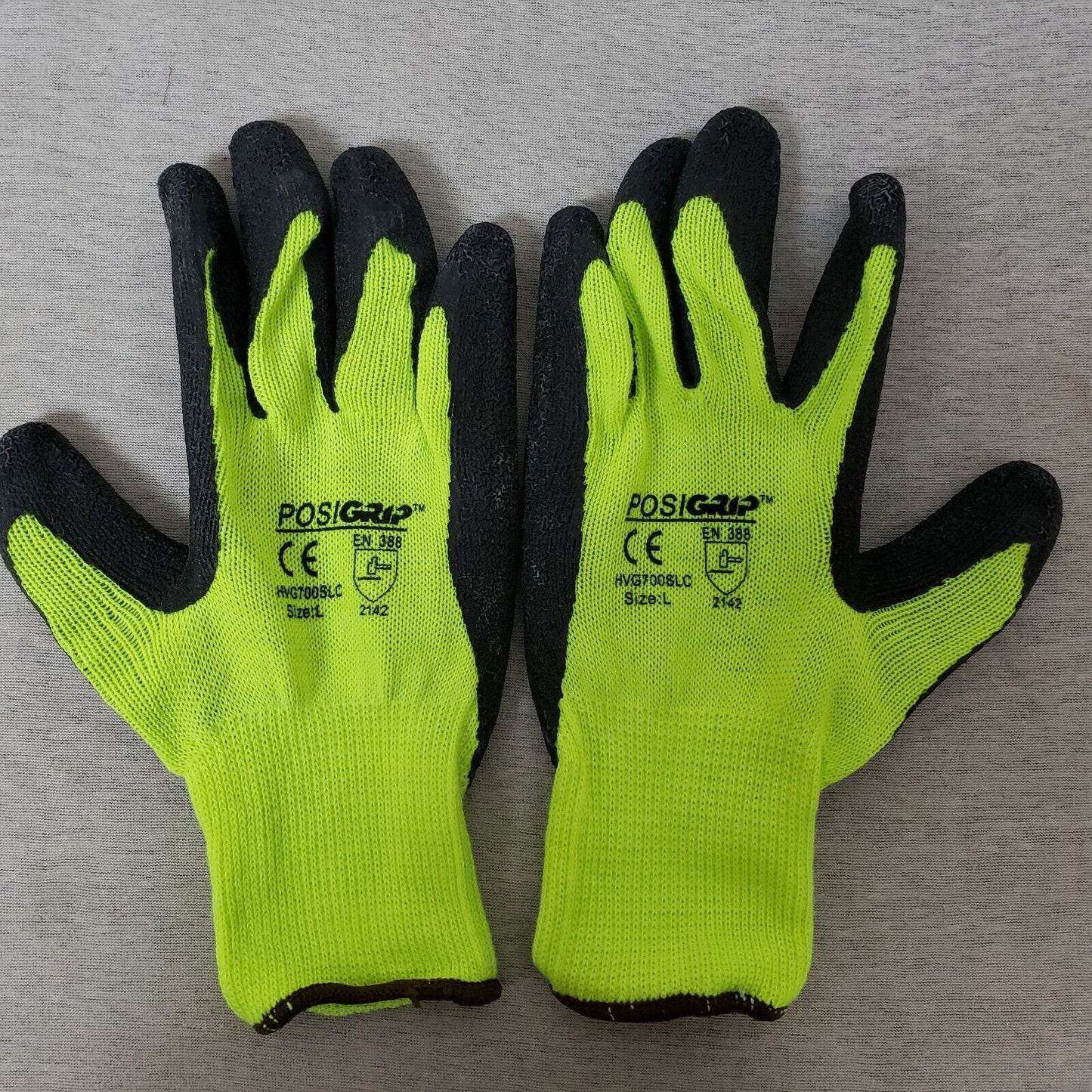 3 Pairs Hi-Vis Lime Knit Gloves Black Latex Palm Coated Large Size New