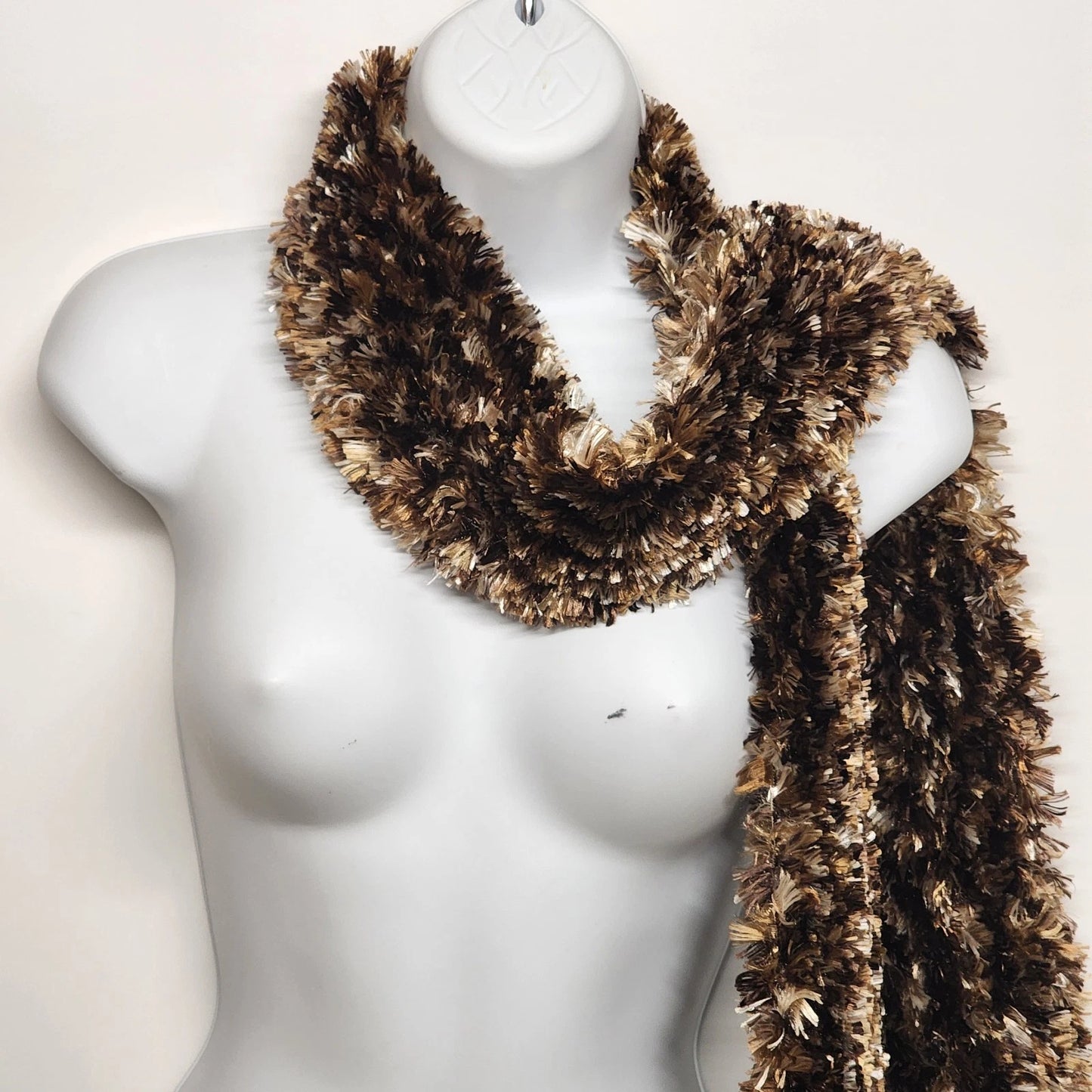 Soft Angel Hair Yarn Scarf Brown Tan Cejon Knit One Size 74" x 8" Women's China