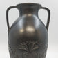 Black Pottery Vase Incised Floral Double Handle Amphora Urn 14" Unmarked