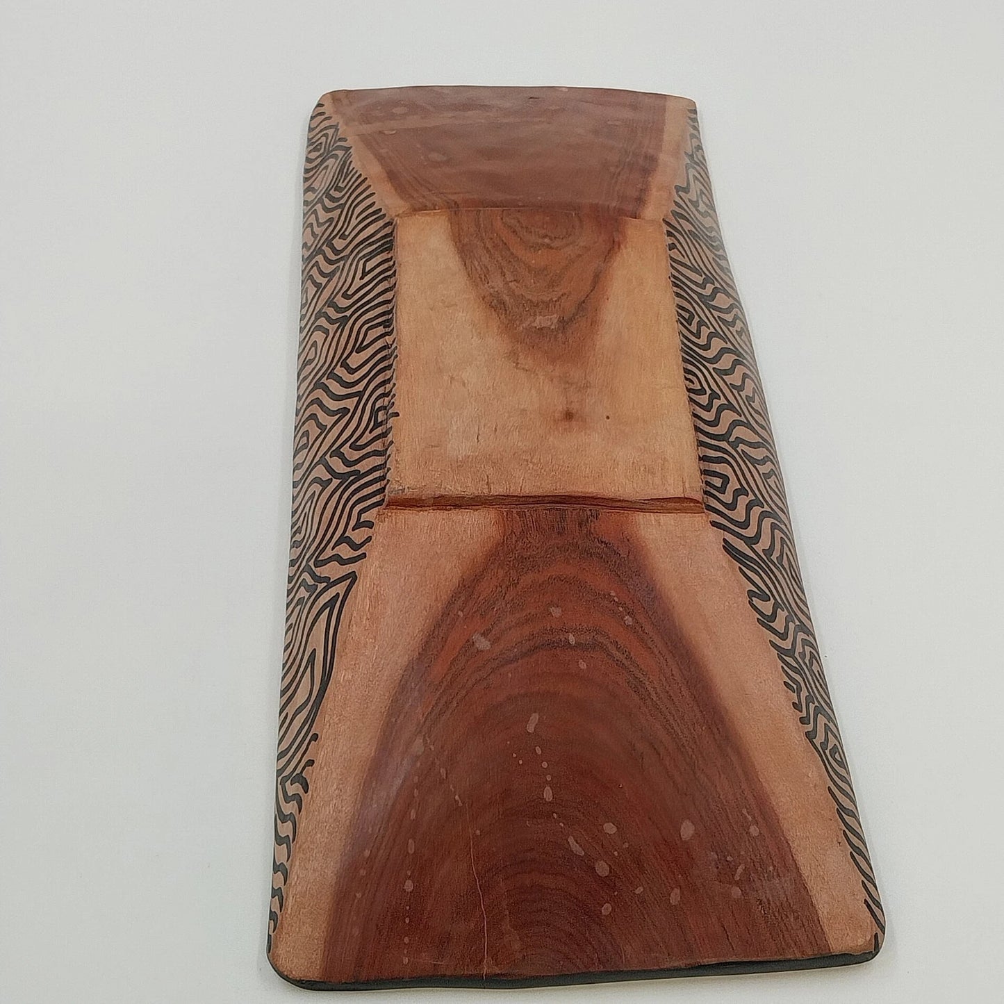 South African Hand Carved Wood Serving Bowl Tray Painted Zebra Pattern 15" x 6"