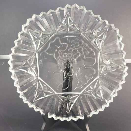 Federal Glass Clear Pioneer Fruit Motif Ruffled Edge Serving Bowl 11" Vintage