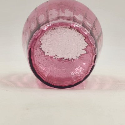 Vintage Pilgrim Cranberry Ribbed Art Glass Vase | 6” Tall | Hand-Blown Scalloped Rim Vase | Made in USA | Mid-Century Decor Accent