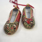 Pair Miniature Christmas Cloisonne Style Shoe Ornaments Red Floral Gold 4" Vtg