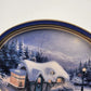 Thomas Kinkade Christmas Winter Cozy Cottage Scene Oval Tin Tray 14.5x11.5" 1997