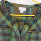 J.Jill Plaid Embroidered Popover Shirt Green Women's Medium Petite Long Sleeve