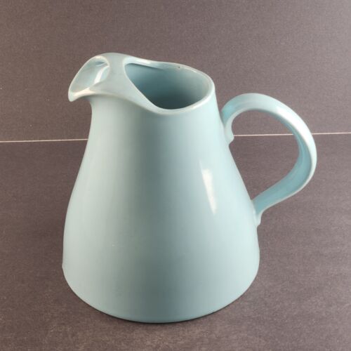 Cronin Pottery Blue Pitcher Stoneware Ice Lip Handle USA Vintage w/o Blue Tulip