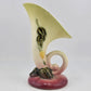 Hull Pottery W2 Woodland Cornucopia Vase 5.5" Chartreuse Pink Glossy 1950's Vtg