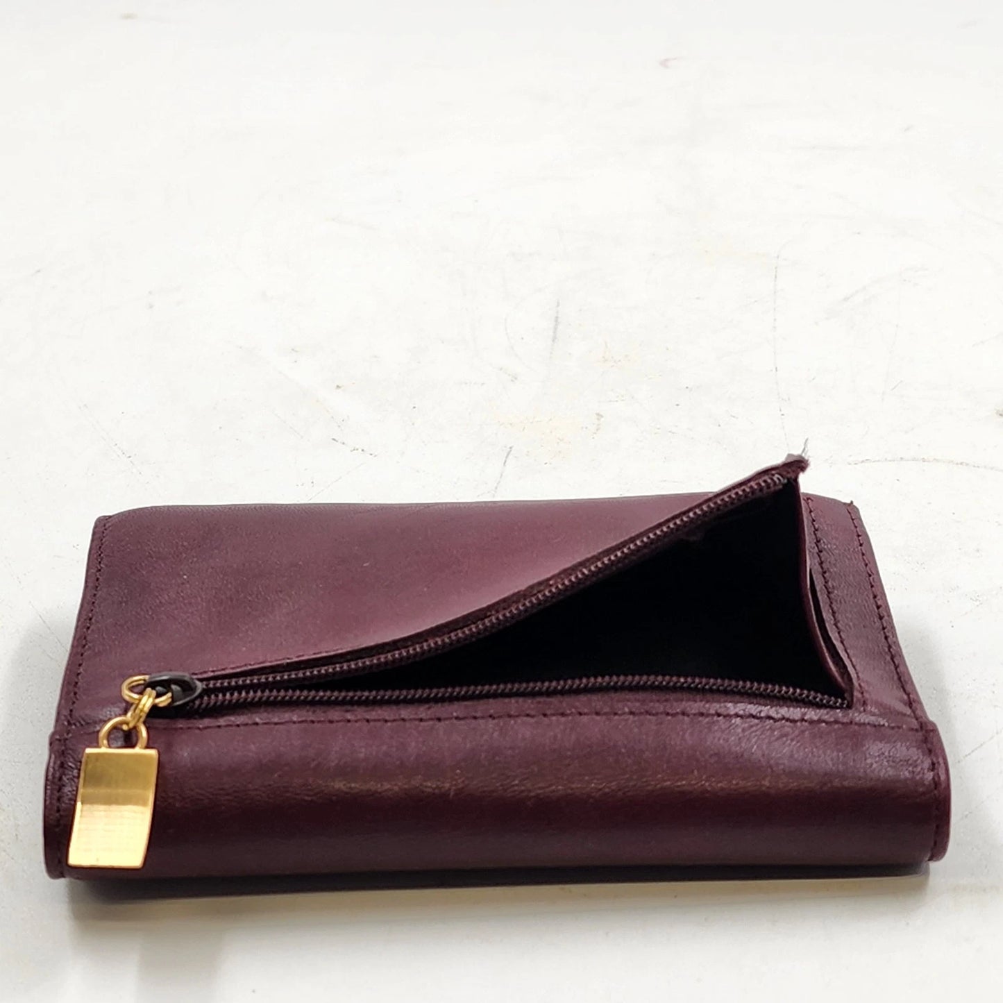 Rolfs Women's Genuine Brown Leather Tri-Fold Wallet Organizer Card Fold-Out Vtg