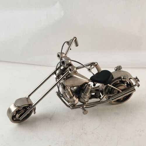 Homemade Chopper Motorcycle Scrap Art Uses Nuts Bolts Bearings Spark Plugs More