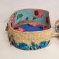 Woven Raffia Hat Box Suitcase Train case Blue Floral Travel 16" Boho Vintage