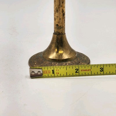 Set of 2 Solid Brass Candlestick Holders 7" & 8" Tall Vintage India Round Base