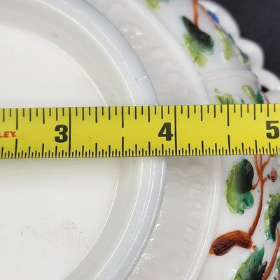 Challinor & Taylor Tree of Life Milk Glass Bowl 8" with a Lace Edge Hand Painted