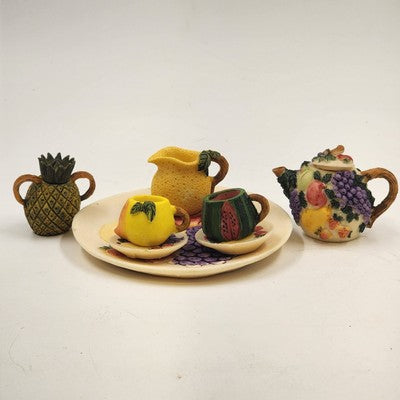 Popular Imports 8 pc Miniature Tea Set Fruit Plate TMI/FRT Polystone Resin 1994
