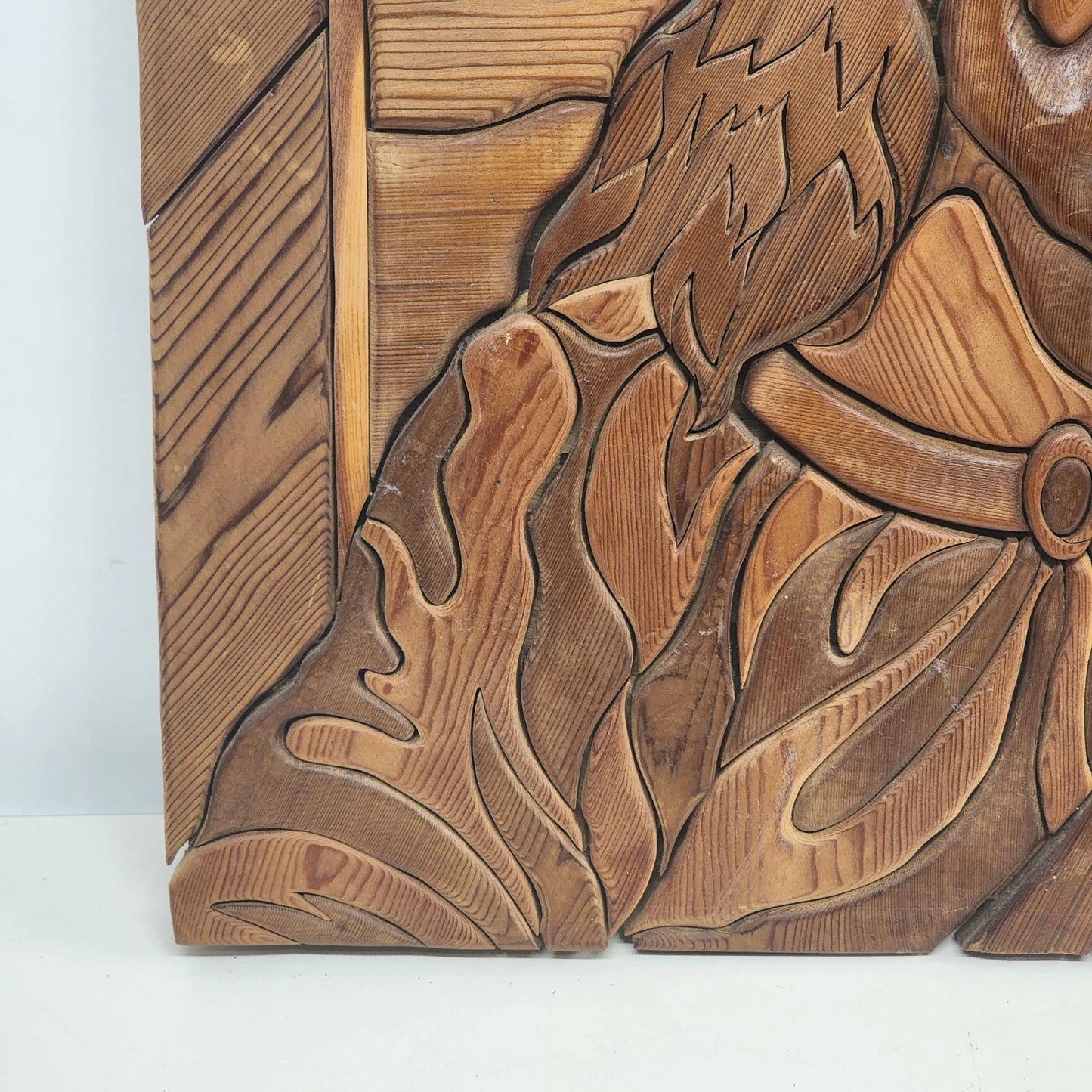 Wood Intarsia Jesus Christ Wall Art Carved Panel 24" Sq Religious Vintage