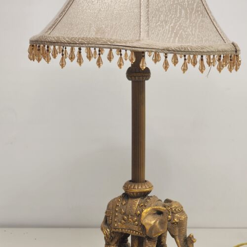 Berman Artisan Elephant Table Lamp 22" Tall Cast Base Cloth 8" Shade w Prisms