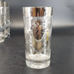 Kimiko Silver Knight Shield Highball Glasses 5.5" Set of 8 Metal Carrier MCM Vtg