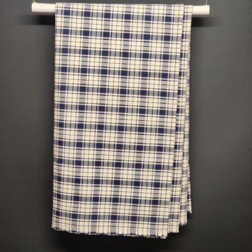 Navy Blue and White Plaid Rectangle Tablecloth 106 x 47 Inches Vintage