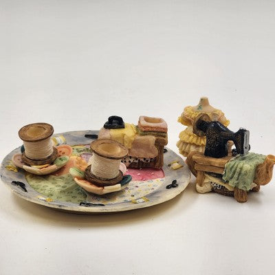 Popular Imports TS447 8pc Mini Tea Set Sewing Machine Polystone Resin Decor