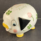 Enarco Japan Lucky Piggy Bank Ceramic Vintage 1960s White 4 Leaf Clover Stopper