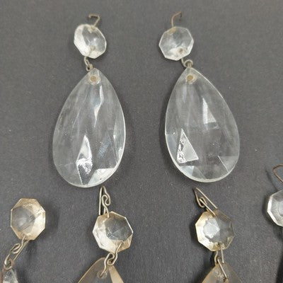 11 Almond Teardrop Crystal 2" Prisms w Octagon Faceted Beads Vintage Lamp Parts