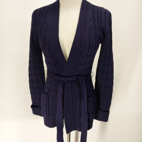 FAI Navy Cardigan Sweater Wool-Acrylic Blend Front Pocket's Woman's Small