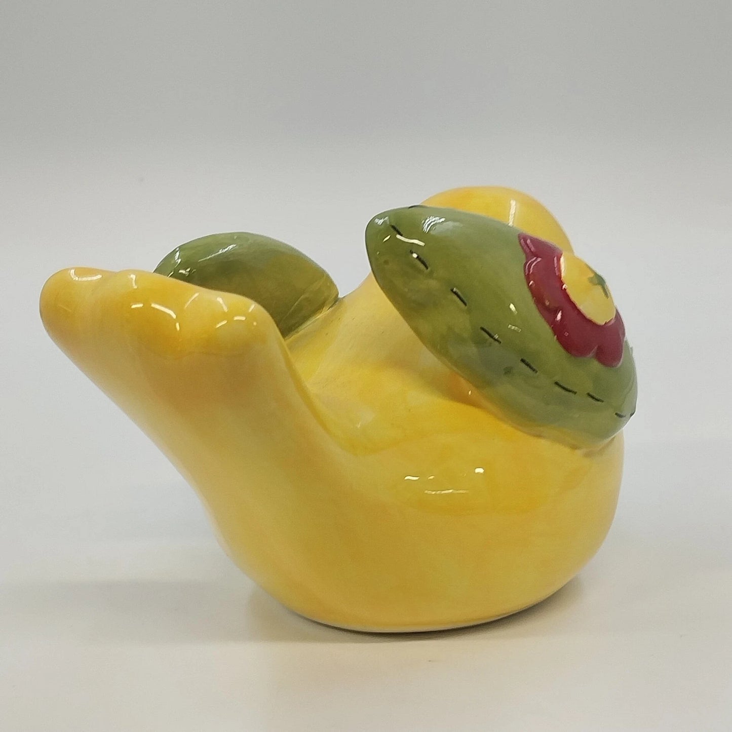 Whimsical Yellow Ceramic Bird Figurine Floral Folk Art Home Decor 7" Farmhouse