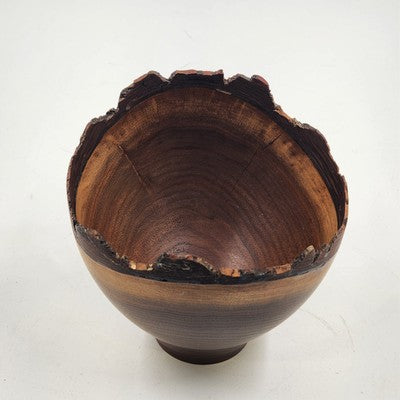 Hand Turned Walnut Wood Live Edge Bowl 5.75"x5" Signed 1990s Accent Decor