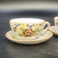Porcelain Demitasse Cups & Saucers Set of 2 Hand Painted Floral Rim Chip Japan