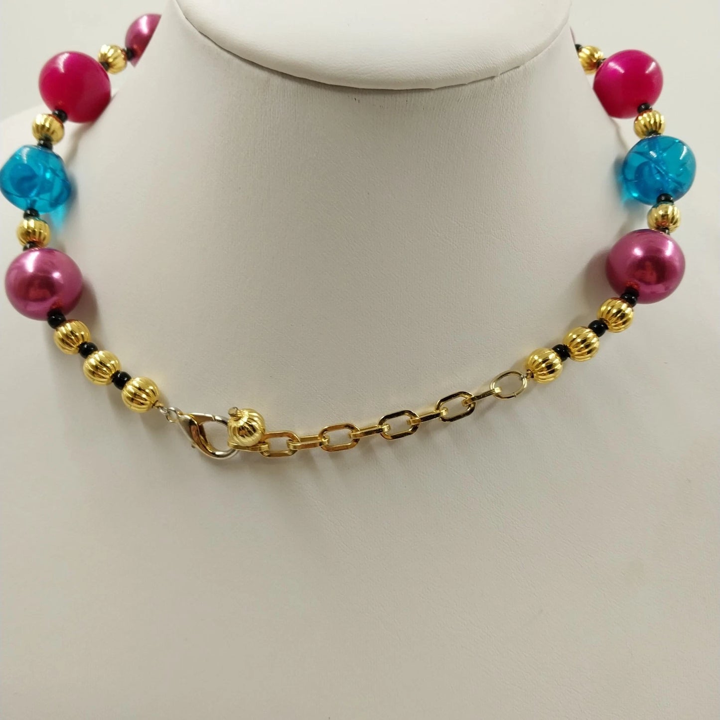 Lot of 3 Multicolor Round Beaded Necklaces Wood Acrylic Metal & Infinity Style
