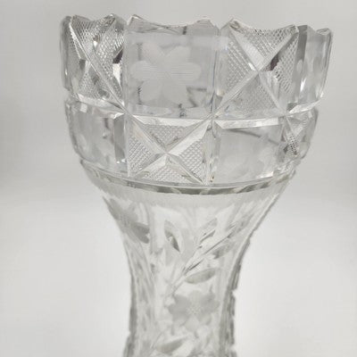Imperlux Germany 12"x5" Lead Crystal Vase Flared Hand Cut Floral VTG Glass