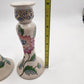 Ceramic Candlestick Holders 4"x 8" Hand Painted Pink Blue Floral Chinese Style
