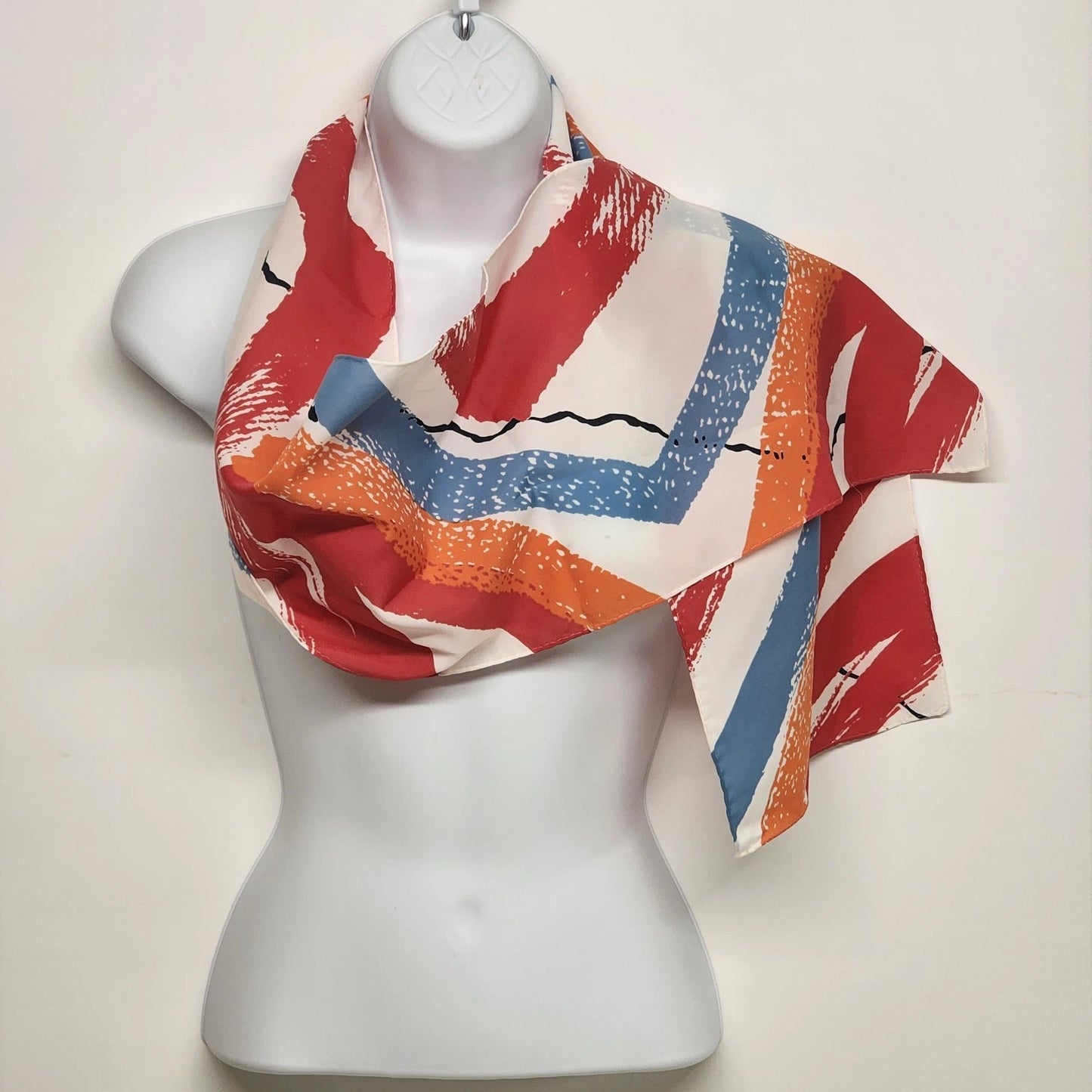 Avon Scarf Japan Exclusive Orange Blue White Long Skinny Polyester 52" 1970's