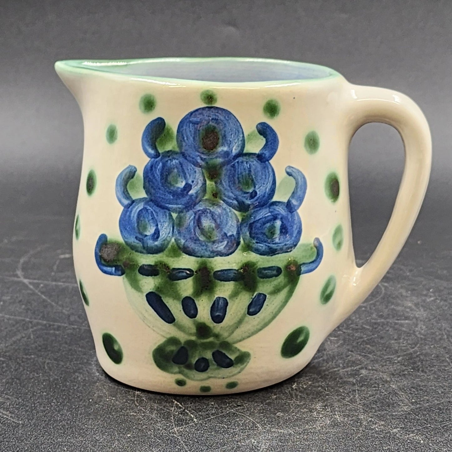 Hadley 24 oz Small Pitcher 5” Blueberry Bouquet Hand Painted Stoneware Pottery