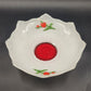 Indiana Glass White Footed Bowl Red Tulips Ruffled Edge Vintage