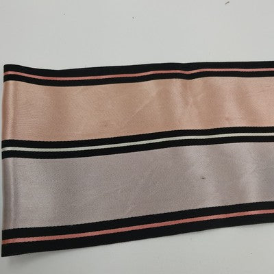 Pink Gray Black Striped Satin Sash Neck Scarf 36" x 5" Fringed Ends Vintage Wrap