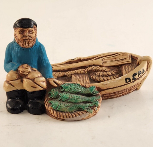 Woodlander Old Sailor Figurine Fisherman Boat Stoneware England 1970s Vintage 4"