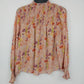 Ophelia Roe Floral Smocked Peasant Blouse Peach Long Sleeve Women's Small