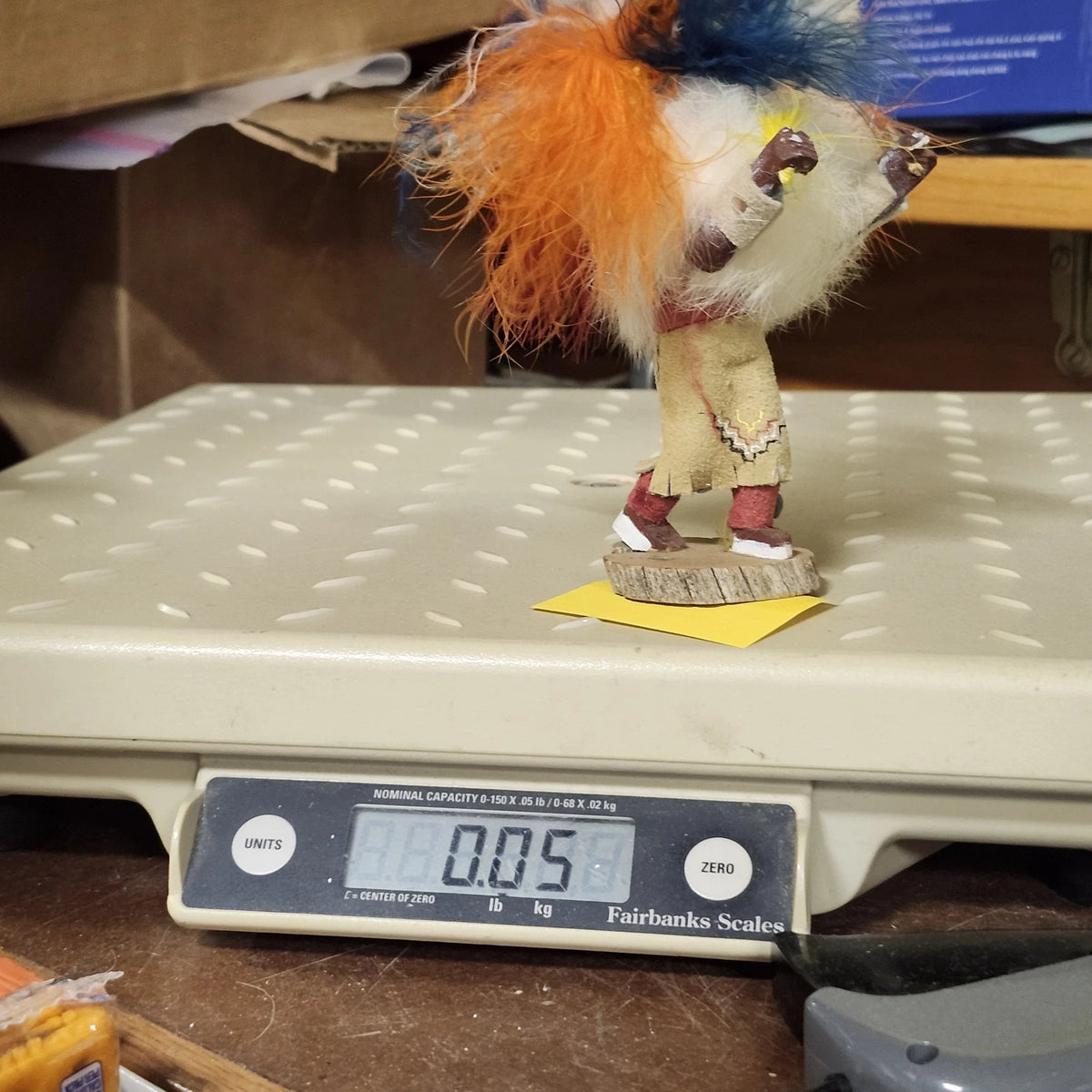Rainbow C.Zopah Handmade Feather Folk Art Figure Colorful Wood Base 5" 154-168